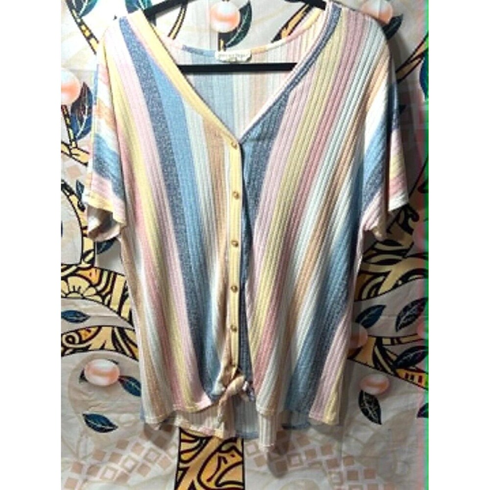 Above & Beyond Multicolor Striped Tie‑Front Top – Size 1X